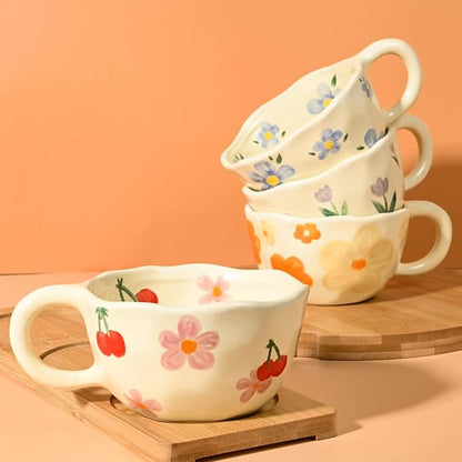Ceramic Coffee Mug Vintage Flower Mugs 8 oz Cute Floral Coffee Mugs Irregular - Image 5