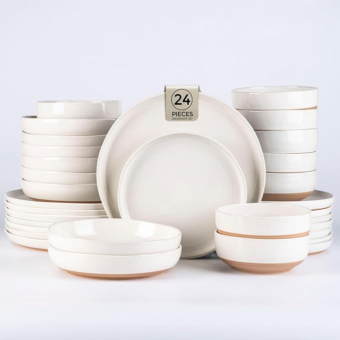 AmorArc Dinnerware Sets for 6, 24 Pieces Ceramic Plates and Bowls Set | Scratch by AmorArc