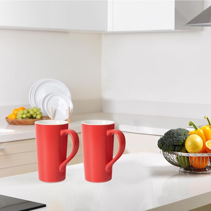 20 oz Ceramic Coffee Mugs Set of 2 Large Tall Red Porcelain Tea Cups - Image 6