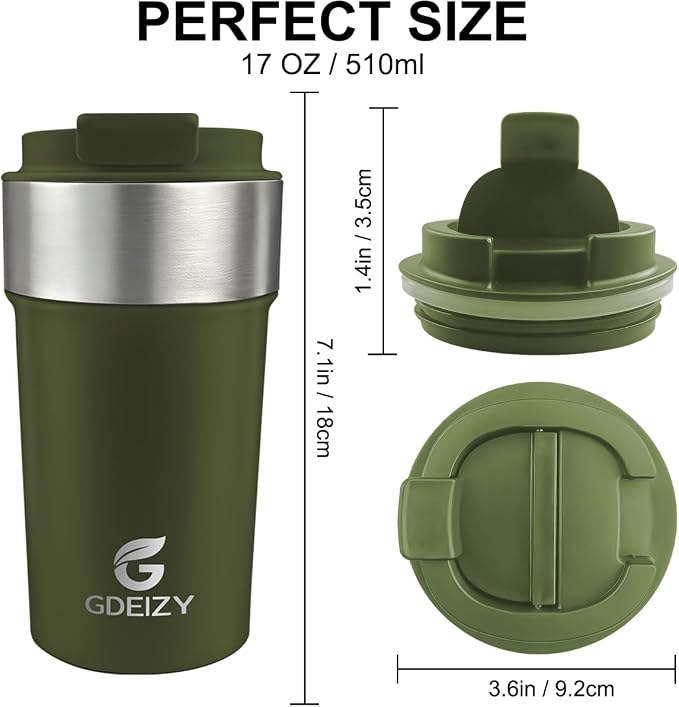 17oz Insulated Travel Coffee Mug, Stainless Steel Cup - Image 5