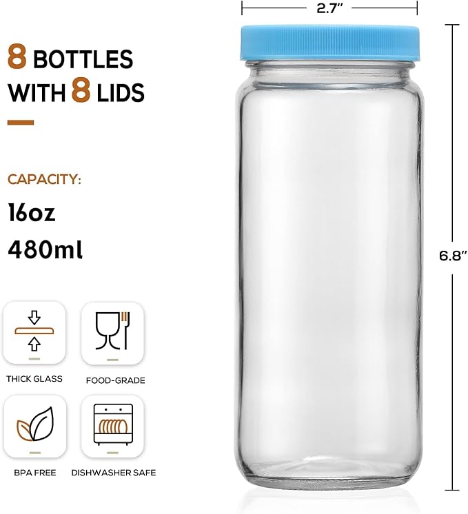 8 Pack Glass Juicing Bottle Drinking Jars - Image 2