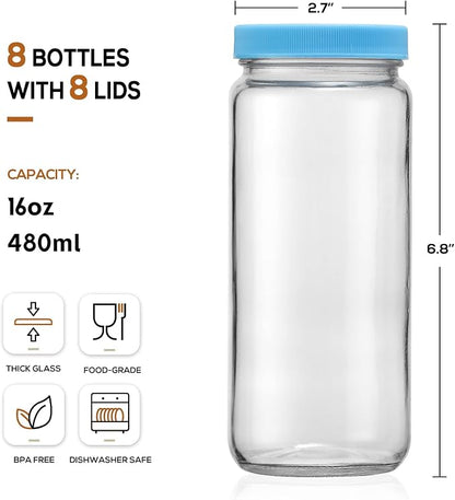 8 Pack Glass Juicing Bottle Drinking Jars - Image 2