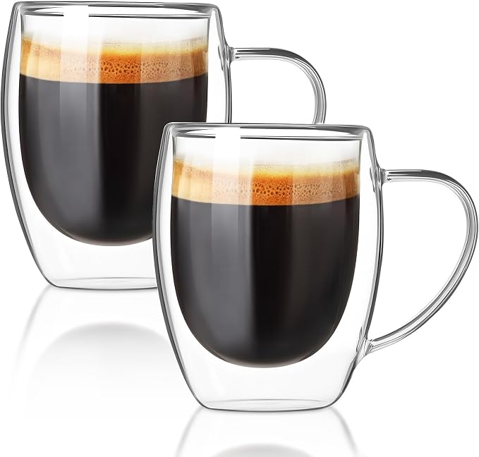FrutPunch Double Walled Glass Coffee Mugs Set of 2, 12 oz Glass Coffee Cups | by FrutPunch