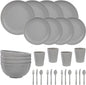 LIYH 28 Pcs Kitchen Plates and Bowls Set, Wheat Straw Dinnerware Sets, Unbreakable Plates and Bowls Sets for 4, Reusable Plate Wheat Straw Dishes Set for Daily & Camping, Light Grey Kitchen Decor