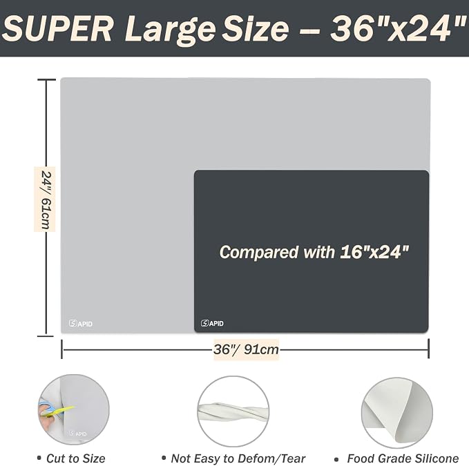 Extra Large Silicone Mat Kitchen Counter Heat Resistant Table Mat 36" x 24" | - Image 2