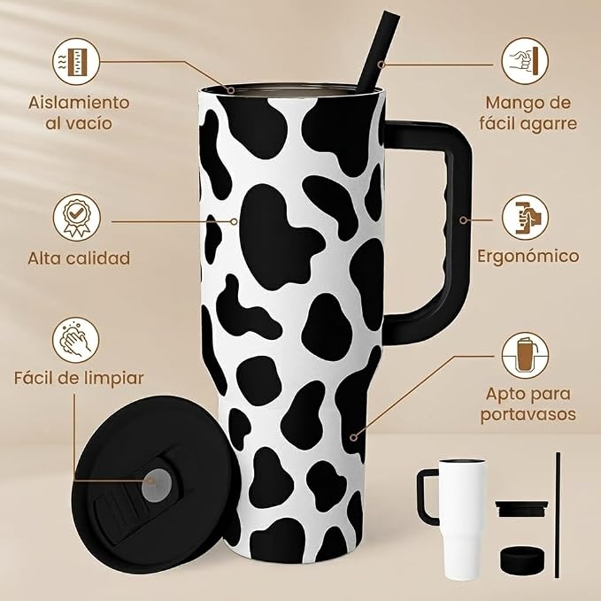 SANDJEST Cow Tumbler with Handle 40oz, Cow Print Cup Stainless Steel Tumblers - Image 2