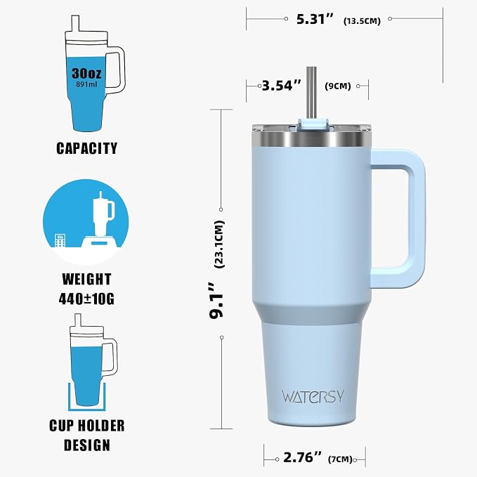 30 oz Tumbler with Handle, Tumbler with Lid and Straw, Double Wall Insulated - Image 7