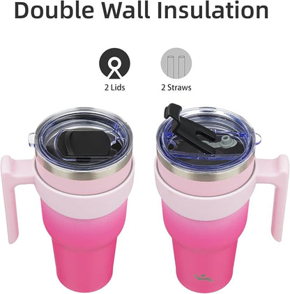 Konokyo 30 oz Tumbler with Handle and Straw, Insulated Travel Mug | Cherry; - Image 3