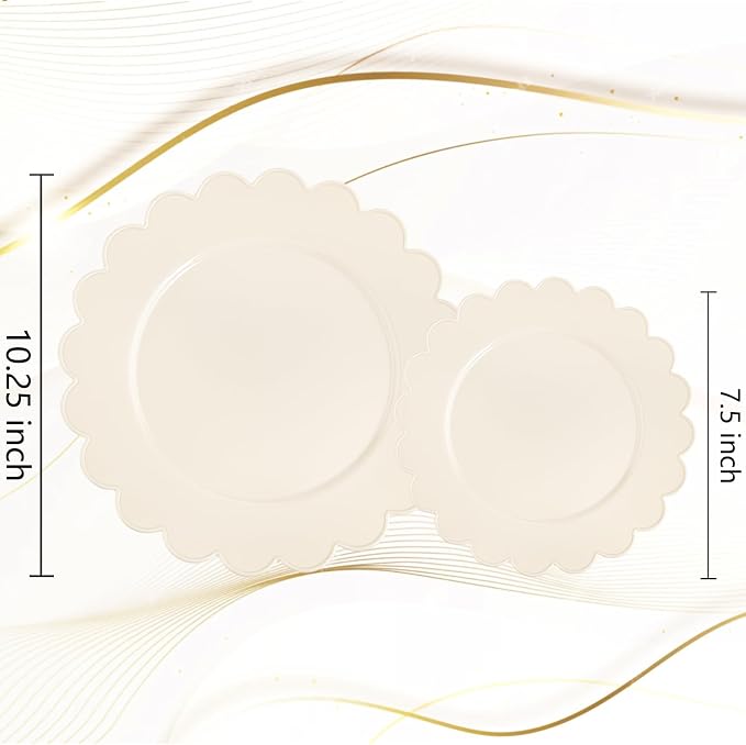 100pcs Ivory Plastic Plates Fancy Scalloped Plates - Image 9