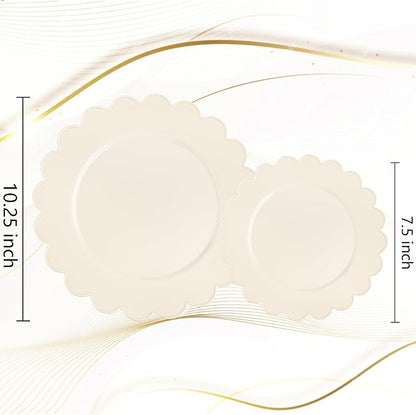 100pcs Ivory Plastic Plates Fancy Scalloped Plates - Image 9