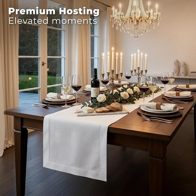 Signature Linen™ by D'Moksha White Table Runner 144 Inches Long, 100% Pure Linen - Image 3