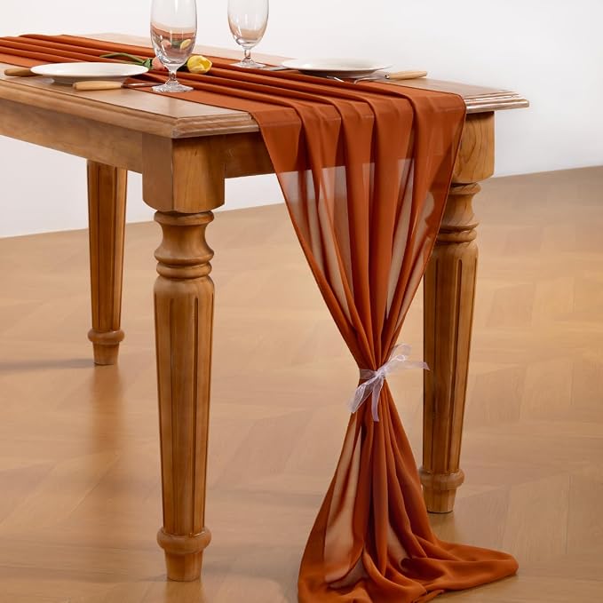Terracotta Chiffon Table Runner Summer Boho Wedding Birthday Party Decor | 14ft - Image 5