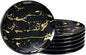 6-Piece Dinner Plate Set, 10-Inch Black Marble Ceramic Plates with Gold Rim, Oven & Microwave Safe, Elegant Appetizer Salad Dessert Plates for Modern Dining, Dishwasher Safe.