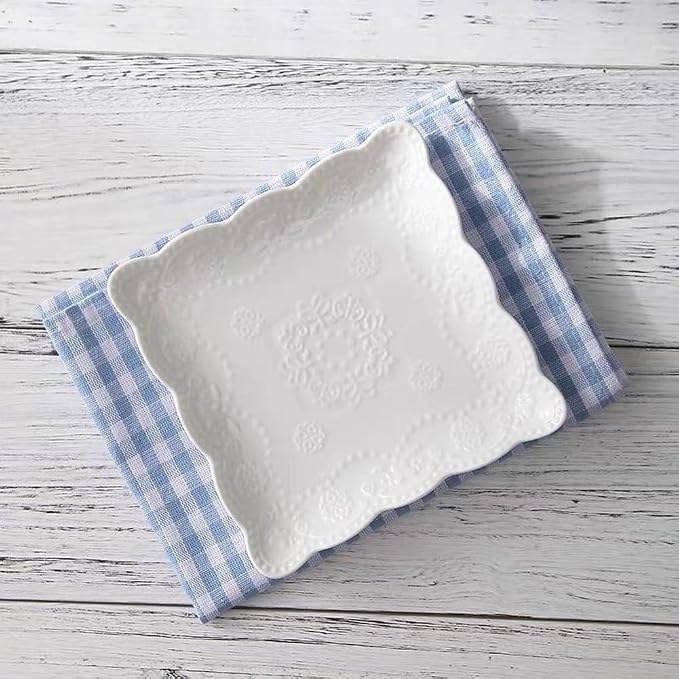YBKTEX Ceramic Plate, Square Embossed Lace Plate - Image 4