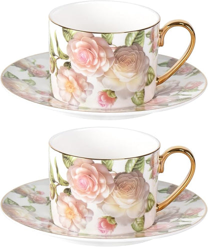 KAMMAK Tea Cups and Saucers Set of 2, Porcelain Coffee Cups, JBE027 | Stackable by KAMMAK