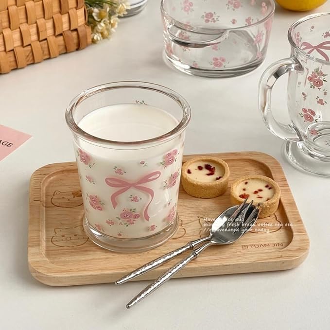 2 Pack 12 OZ Cute Floral Glass Cup French Drinking Glasses | Thick Sturdy/Clear - Image 6