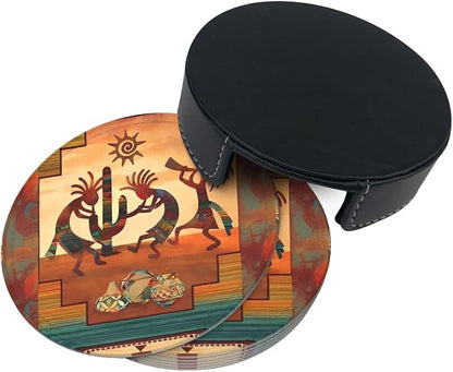 6 Pcs Southwest Kokopelli Native American Leather Coasters - Image 5