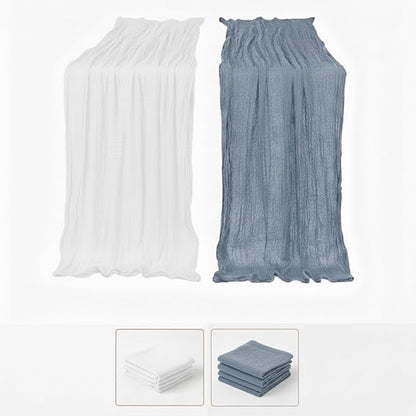 Cheesecloth Table Runner 2 Pack White and Dusty Blue, Boho Gauze Table Runner - Image 3