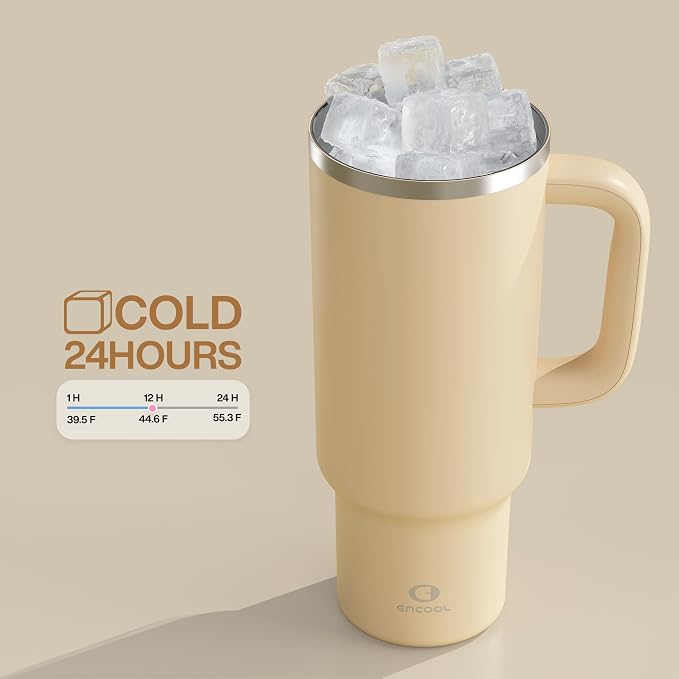 ENCOOL 40 oz Tumbler with Handle and Straw: Stainless Steel Insulated Tumbler - Image 5
