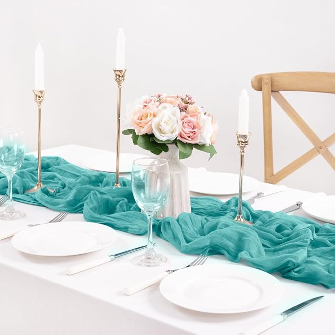 Teal Cheesecloth Table Runner 10ft Rustic Gauze Summer Decororations | - Image 6