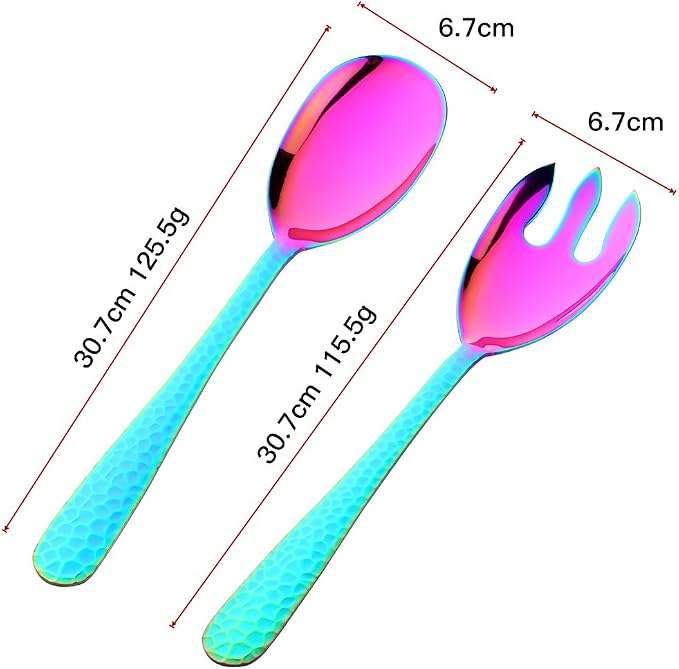 Salad Spoon and Fork Set, 12 Inch Stainless Steel Rainbow Salad Server - Image 7