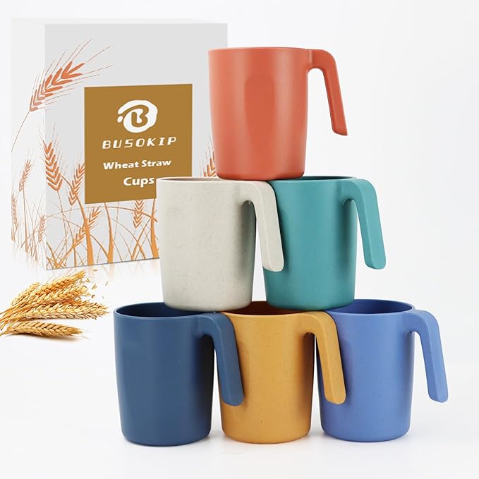 Wheat Straw Coffee Mugs Set of 6, Drinking Cups16 OZ, Microwave & Dishwahser by BUSOKIP