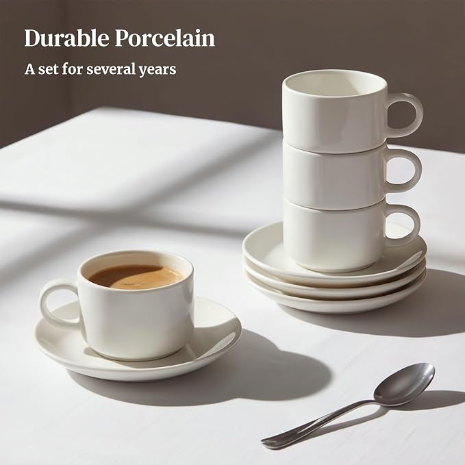 DOWAN 4 OZ Stackable Espresso Cups, Porcelain Coffee Cups - Image 6