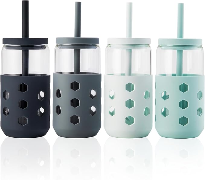 Mrsdry 16 oz Glass Cups with Lids and Straws by Mrsdry