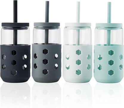 Mrsdry 16 oz Glass Cups with Lids and Straws by Mrsdry