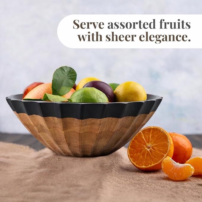Folkulture Black Wave Salad Bowl | 11” Large Mango Wood Serving Bowl - Image 3
