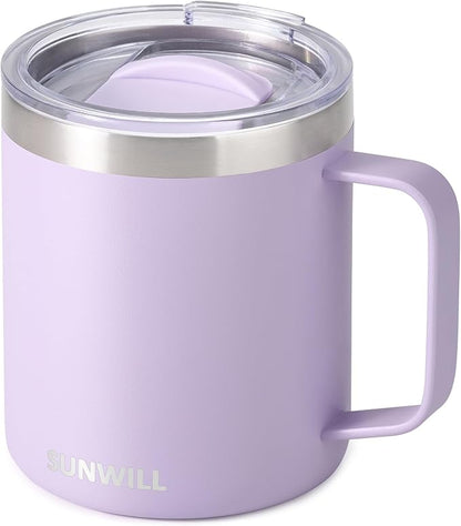 SUNWILL Travel Coffee Mug with Lid, Insulated Tumbler with Handle, 14 oz by SUNWILL
