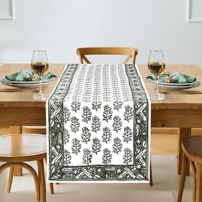 Evergreen Hand Block Print 100% Cotton Reusable Table Runner 16" X 90" Inches by Ridhi