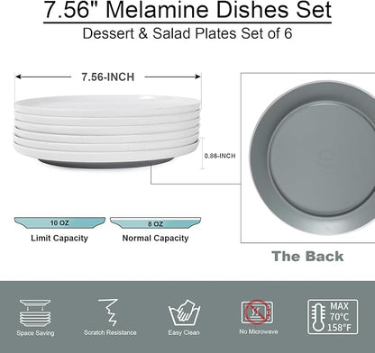 Webbylee Melamine Dessert Plates Set of 6-7.5" Serving Durable Dishes Perfect - Image 2