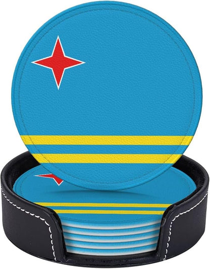 6 Pack Aruba Flag Leather Coaster by GTEVUTS