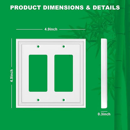 White Decorative Double Decorator Switch Covers Wall Plate, Natural Material Rocker Switch Plates for Receptacle, GFCI Outlet, Dimmer Switch - Modern Style (2 Gang Decorator 2 Pack)