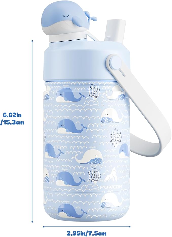 POWCAN 12 oz Kids Water Bottle for School: 2-in-1 Straw Spout Lid - Image 8