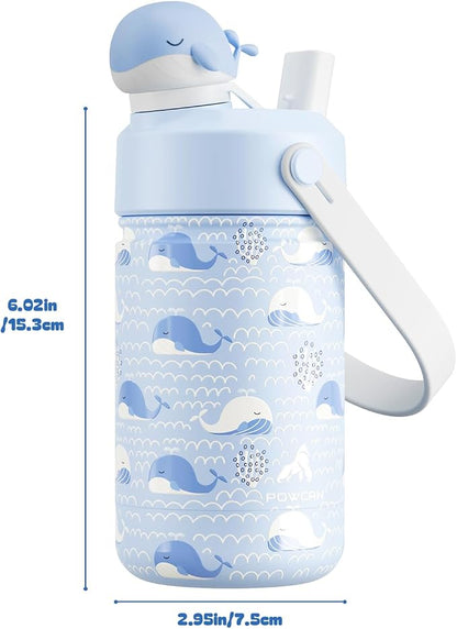 POWCAN 12 oz Kids Water Bottle for School: 2-in-1 Straw Spout Lid - Image 8