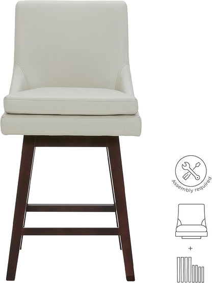 CHITA Counter Height Swivel Bar Stools Set of 4, FSC Certified Upholstered Faux Leather Barstool Chairs with Back, 26.8" H Seat Height, PU Leather in Creamy Grey