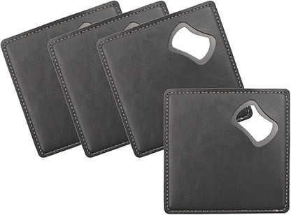 PU Leather Drink Coaster with Bottle Opener Stainless Steel Bartender Beer by CJKDXDH