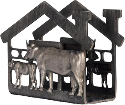 Metal Napkin Holder for Tabletop, Rustic Farmhouse Cow & Calf Napkins Holder for Paper Napkins, Vintage Metal Tissue Napkin Dispenser, Napkin Table Decor for Kitchen (Cow and Calf/Black)