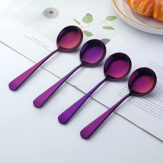 Broth Round Spoon Set, 12 Piece Reusable Stainless Steel Dinner Table Cereal - Image 8