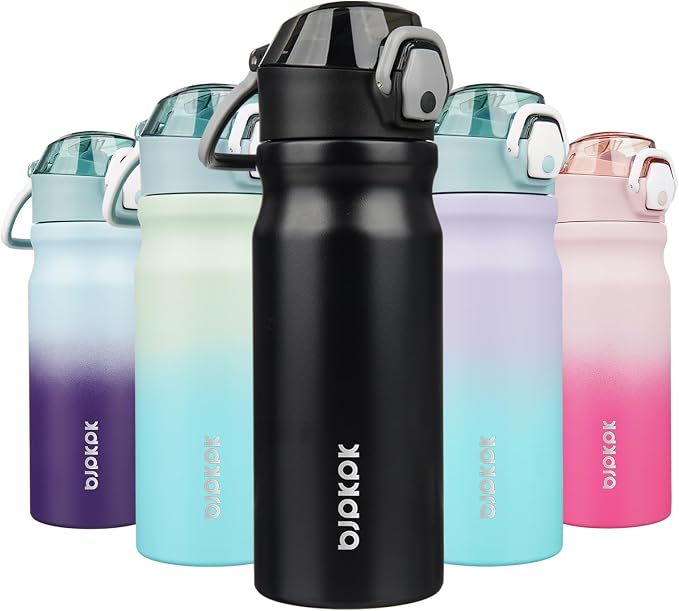 BJPKPK 18 oz Water Bottle with Straw & Handle, Insulated Stainless Flask | Leak by BJPKPK