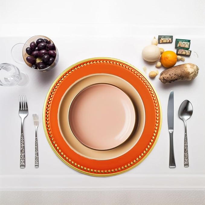 Orange Beaded Charger Plates, 13 Inch Plastic Round Chargers - Image 4