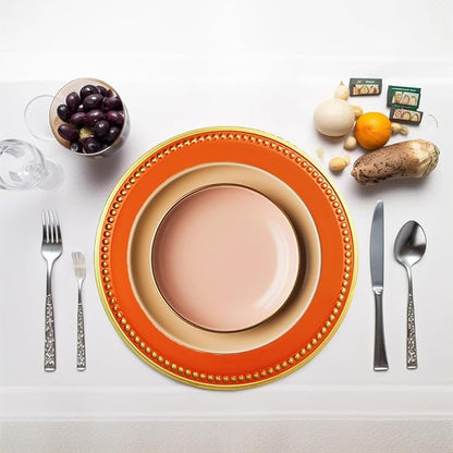 Orange Beaded Charger Plates, 13 Inch Plastic Round Chargers - Image 4