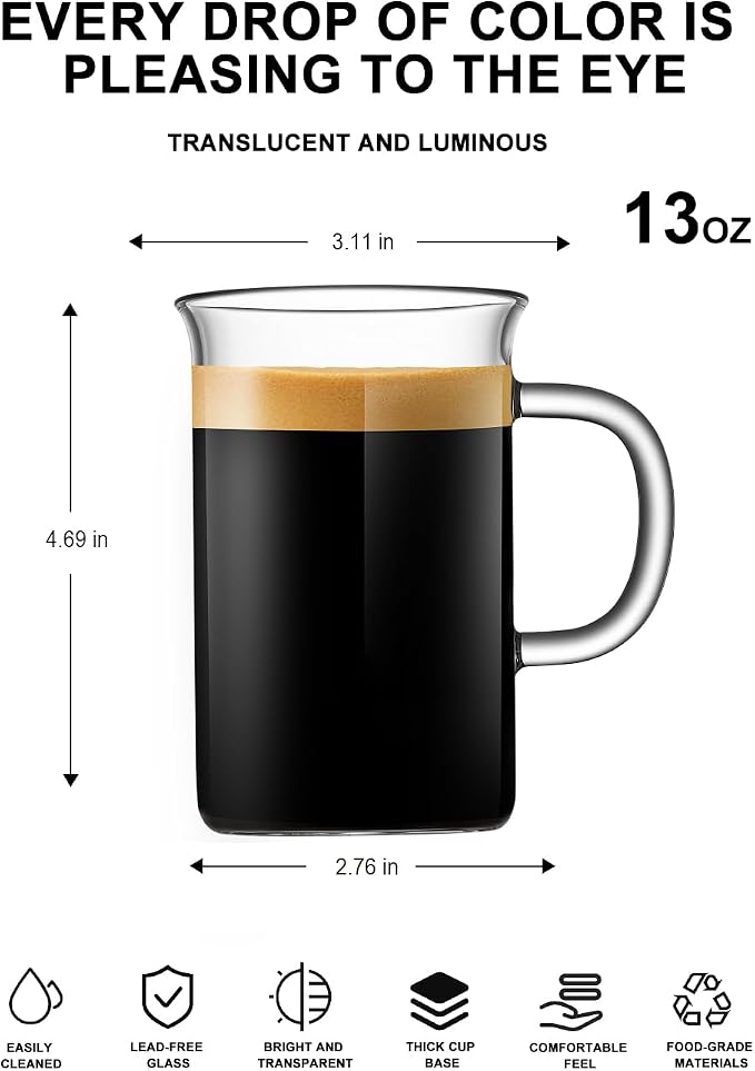 LUXU Glass Coffee Mugs, 13 oz Ice coffee cups, Borosilicate Glass Mugs - Image 2
