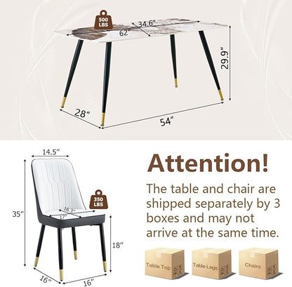 Dining Table Set for 4, Dining Room Table Set for 4, Sintered Stone Kitchen Table Top and Modern Chairs Set of 4 for Kitchen Dining Living Room
