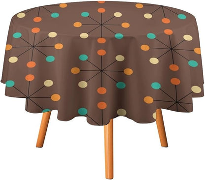 Mid Century Boho Round Tablecloth, 50s Mid Century Modern Geometric Pattern Tablecloth for Home Party Dining Room Kitchen Decor 36Inch(90cm)