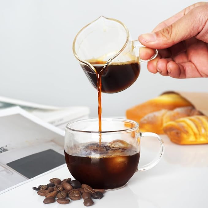 BCnmviku 2 Pack Double Spouts Measuring Triple Pitcher Milk Cup 75ML Espresso - Image 5