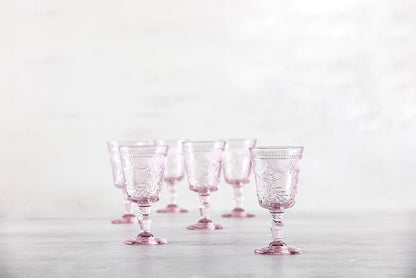 FORTESSA Debutante Vintage Themed Glassware, 10 Ounce Water Goblets (Set of 6), Dishwasher-Safe Water Glasses, Pink