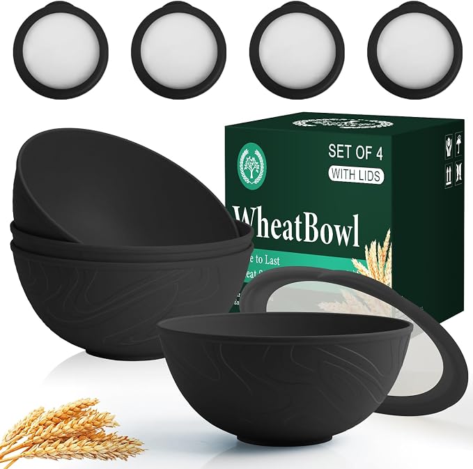 Wheat Straw Bowls with Lids, Unbreakable 40 OZ Salad Container by HOMIENLY